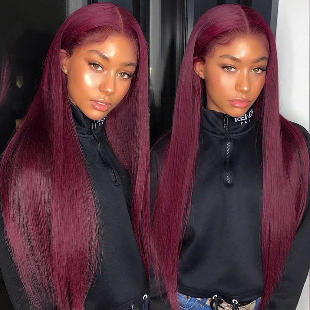 Burgundy-99J-lace-front-wig-180%-density-transparent-lace-wigs-colored-wigs