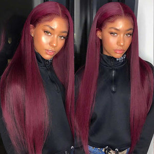Burgundy-99J-lace-front-wig-180%-density-transparent-lace-wigs-colored-wigs