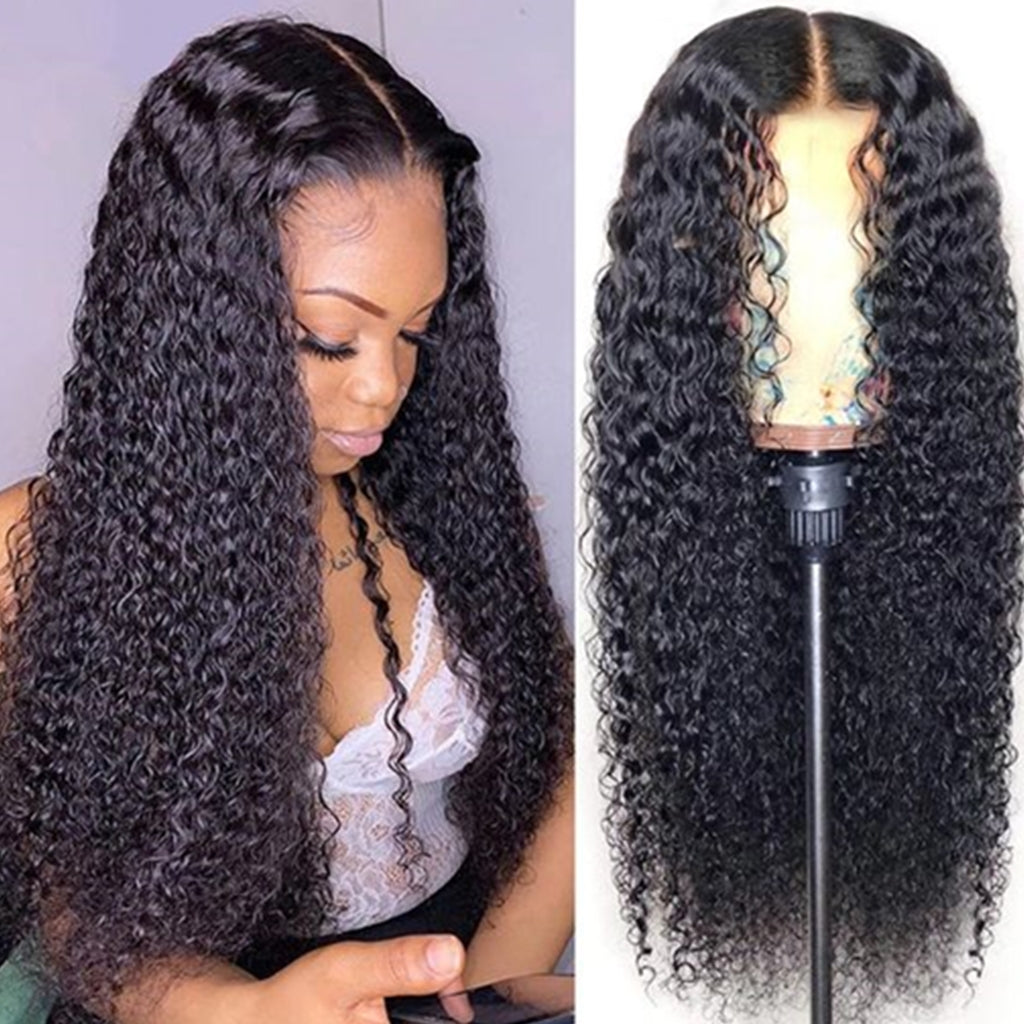 Kinky-Curly-Lace-Frontal-Wigs-Human-Hair-13X4-Lace-Frontal-Wigs-150%-Brazilian-Virgin-Human-Hair-Wigs-for-Black-Women-Deep-Curly-Wigs-with-Pre -Plucked-Hairline-Natural-Color