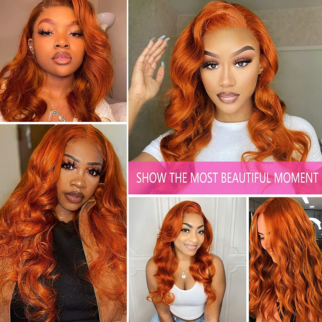 Orange-Ginger-Pre-Colored-Body-Wave-Lace-Front-Wig-Colored-Human-Hair-Wigs-for-Black-Women-Transparent-Lace-13x4-Lace-Frontal-Wig-Fall-Hair-#350-Color-Wigs-with-Baby-Hair
