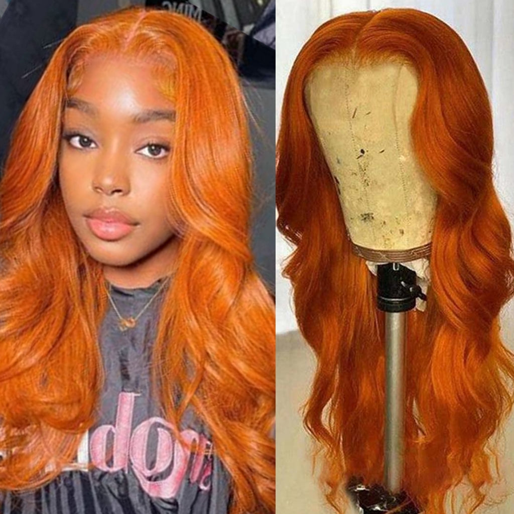 Orange-Ginger-color-Lace Front Wigs Human Hair Colored Body Wave Lace Front Wig 13x4 Transparent Frontal Wigs Human Hair Pre Plucked With Baby Hair